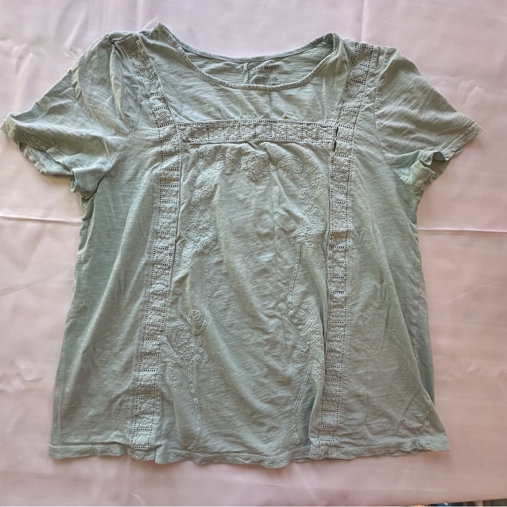 Lane Bryant swing tee crochet detail short sleeve mint green shirt women’s 14/16 - Picture 1 of 9